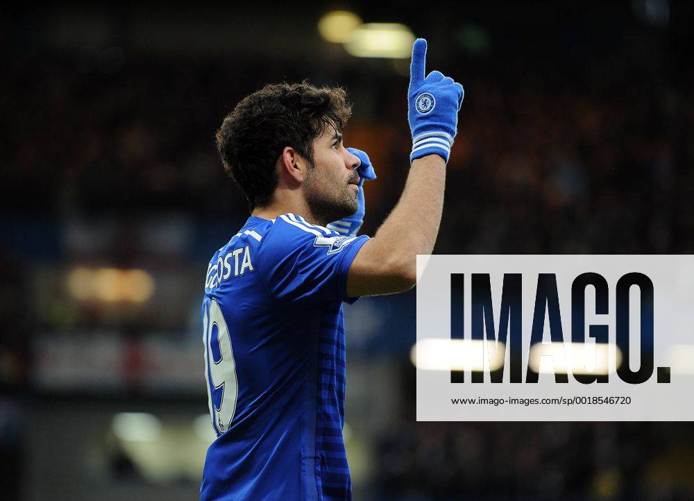 Diego Costa of Chelsea celebrates scoring his goal to make it 2-0 - Barclays Premier League - Chelsea vs West Ham United - Stamford Bridge Stadium - London - England - 26th December 2014 - Pic Robin Parker Sportimage . DSC_3089