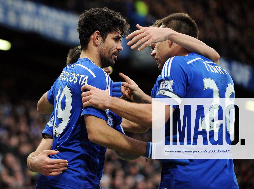 Diego Costa of Chelsea celebrates scoring his goal to make it 2-0 with team mate John Terry of Chelsea - Barclays Premier League - Chelsea vs West Ham United - Stamford Bridge Stadium - London - England - 26th December 2014 - Pic Robin Parker Sportimage . DSC_3081