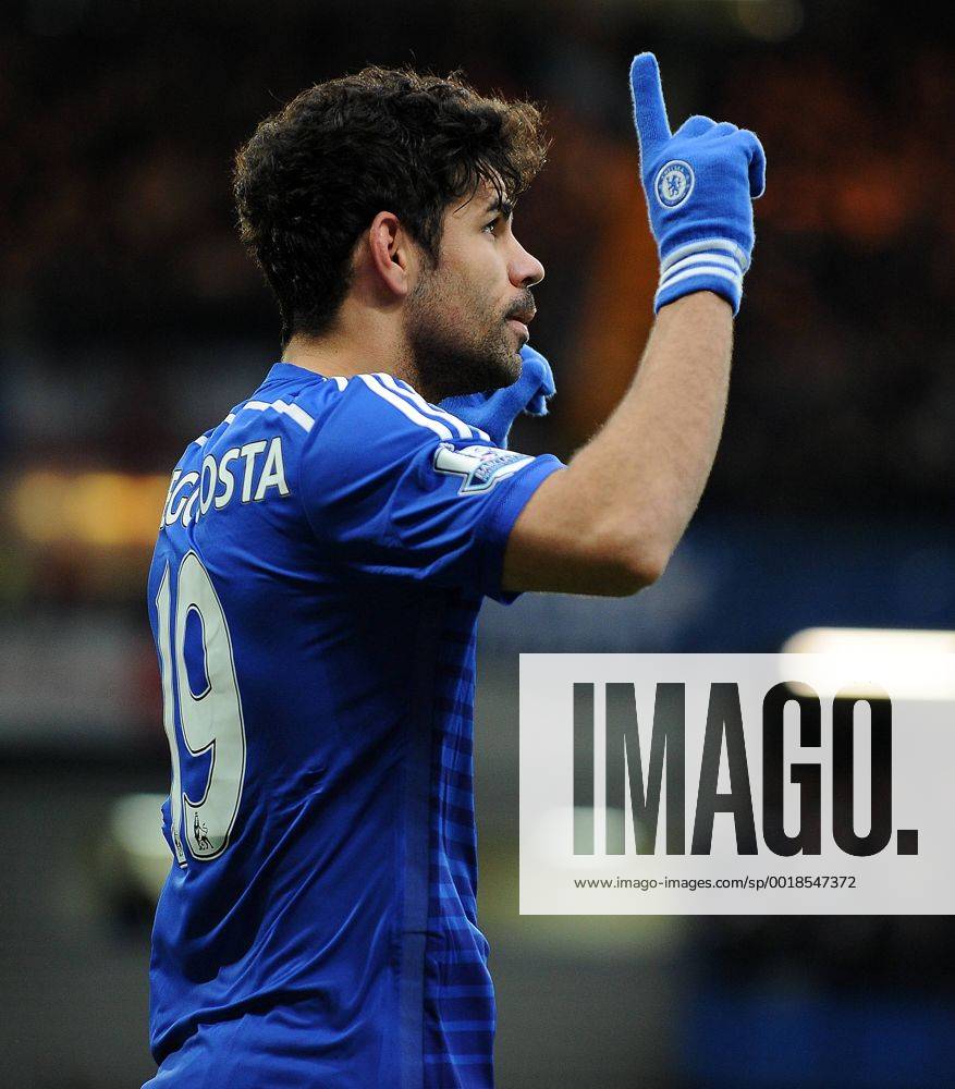 Diego Costa of Chelsea celebrates scoring his goal to make it 2-0 - Barclays Premier League - Chelsea vs West Ham United - Stamford Bridge Stadium - London - England - 26th December 2014 - Pic Robin Parker Sportimage . DSC_3088