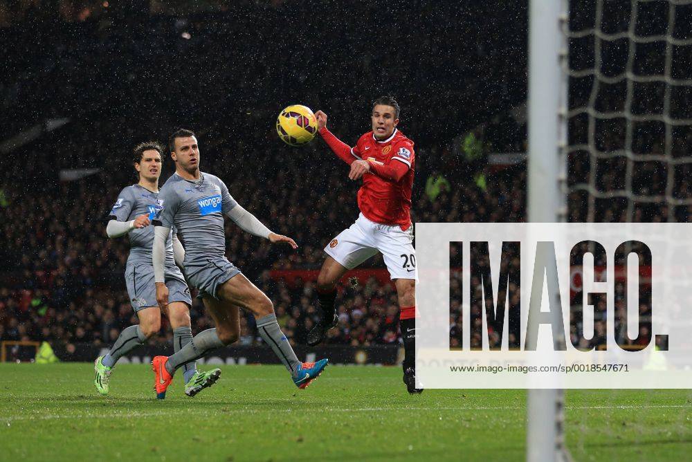 Manchester United ManU s Robin Van Persie scoring his sides third goal Barclays Premier League - Manchester United vs Newcastle United - Old Trafford - England - 26th December 2014 - Picture David Klein Sportimage .