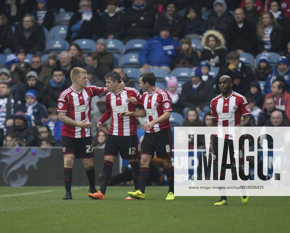 London, England. FA Cup 3rd Round. QPR versus Sheffield United. Sheffield United players celebrate their opening goal. Cookex ActionPlus11586707