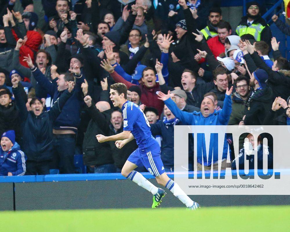 Aktuell Fußball, England, Premier League, FC Chelsea - Newcastle United 11.01.2015. London, England. Barclays Premier League. Chelsea versus Newcastle United. Chelsea midfielder Oscar (8) celebrates the first goal. xChakirxDahmanix ActionPlus11588258