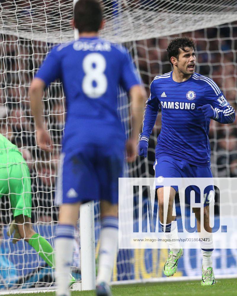 Aktuell Fußball, England, Premier League, FC Chelsea - Newcastle United 11.01.2015. London, England. Barclays Premier League. Chelsea versus Newcastle United. Chelsea forward Diego Costa (19) celebrates as he scores the second goal. xChakirxDahmanix ActionPlus11588312