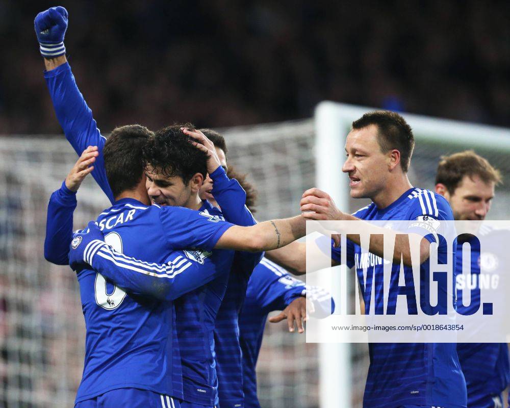London, England. Barclays Premier League. Chelsea versus Newcastle United. Chelsea forward Diego Costa celebrates the second goal with his team mates xChakirxDahmanix ActionPlus11588348