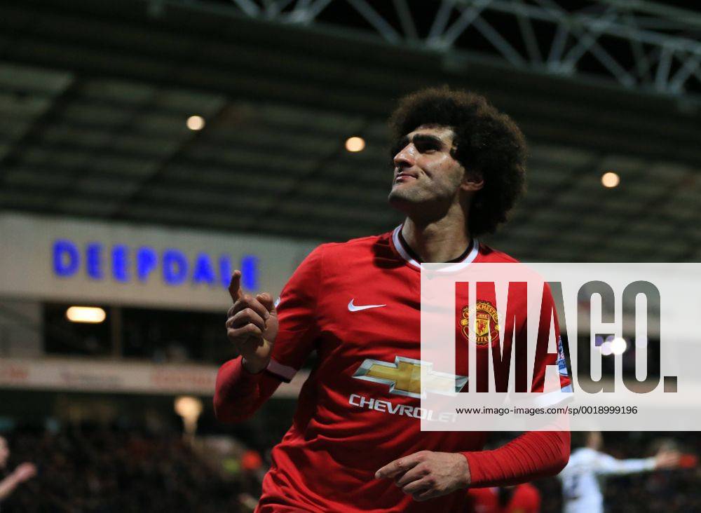 Manchester United ManU s Marouane Fellaini celebrates scoring his sides second goal FA Cup - Preston North End vs Manchester United - Deepdale - England - 16th February 2015 - Picture David Klein Sportimage .