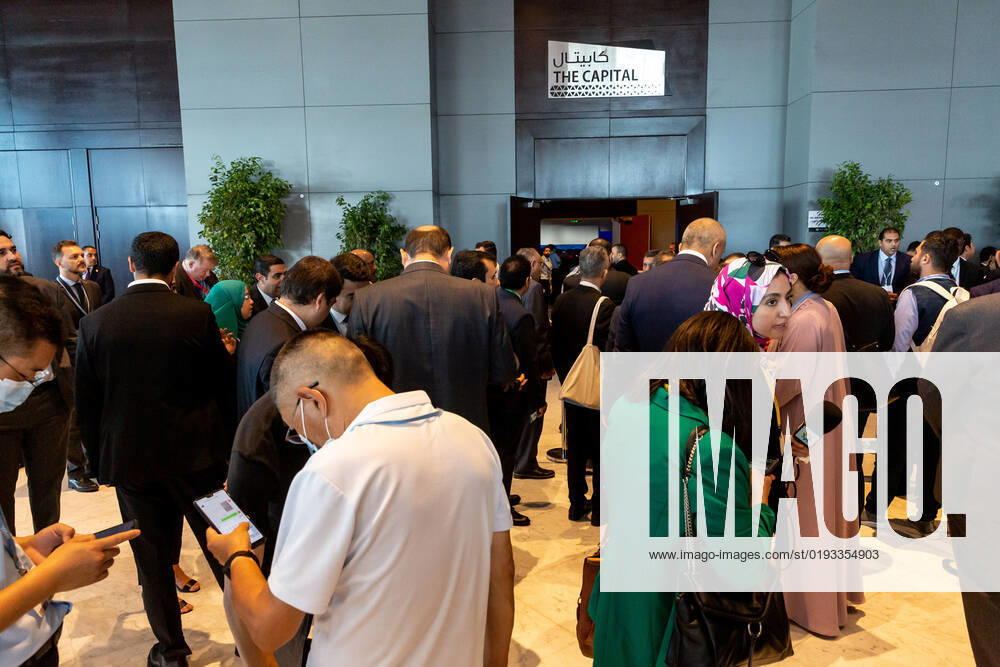 Participants wait in the foyer to enter the plenary hall where the high level climate summit opens on the second day of the COP27 UN Climate Change Conference, held by UNFCCC in Sharm El-Sheikh International Convention Center. COP27, running from November 6 to November 18 in Sharm El Sheikh focuses on implementation of measures already agreed during previous COPs. The Conference in Sharm El Sheikh focuses also on the most vulnerable communities as the climate crisis hardens life conditions of those already most disadvantaged. Sharm El Sheijk Egypt - ZUMAs197 20221107_zaa_s197_062