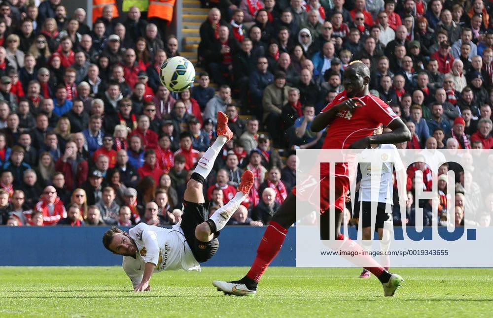 Juan Mata of Manchester United ManU scores the second goal - Barclays Premier League - Liverpool vs Manchester Utd - Anfield Stadium - Liverpool - England - 22nd March 2015 - Picture Simon Bellis Sportimage .