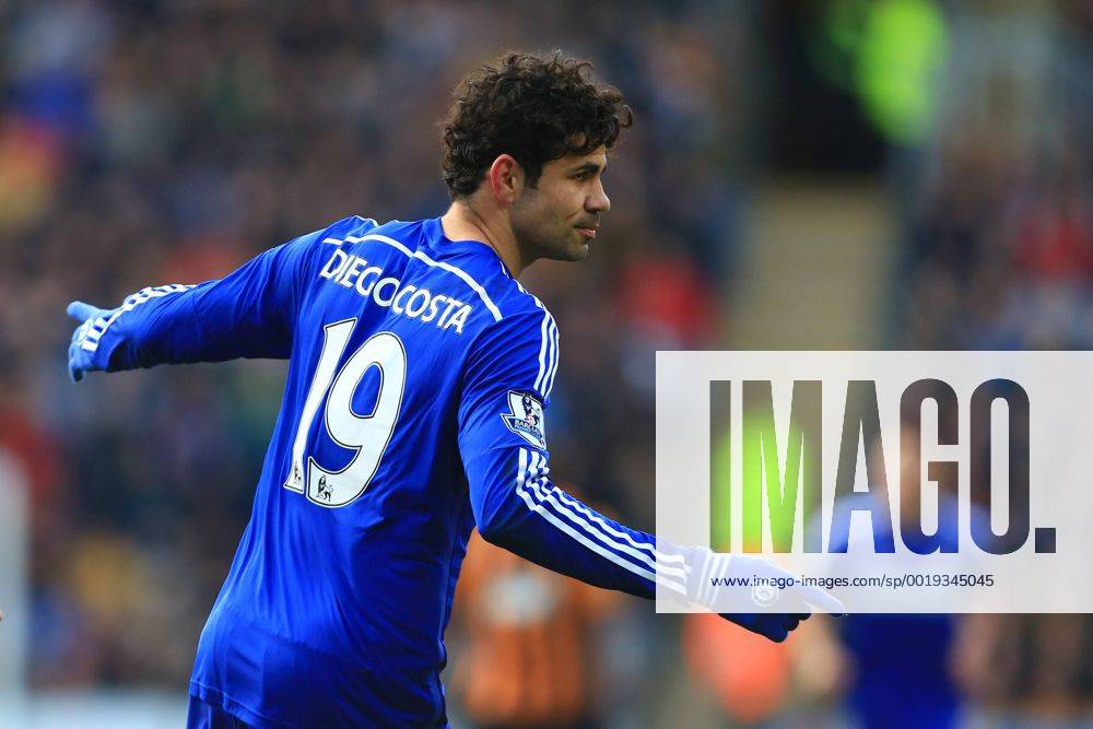 Diego Costa of Chelsea celebrates scoring his sides second goal - Hull City vs. Chelsea - Barclay s Premier League - KC Stadium - Hull - 22 03 2015 Pic Philip Oldham Sportimage .