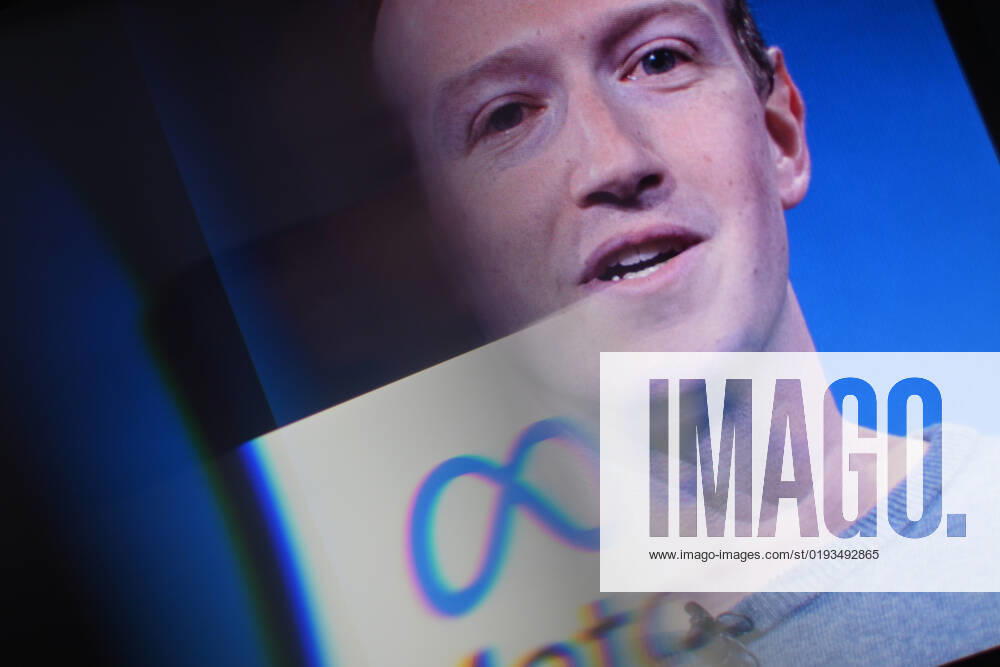Mark Zuckerberg, CEO of the group, with the logo. Meta (Facebook, Instagram...) plans to lay off thousands of people starting this week, according to information published by the Wall Street Journal on Sunday, November 6, as several technology companies have just laid off part of their workforce in response to the economic crisis. It could be the most important social plan in the sector after the pandemic - Clermont-Ferrand, November 8, 2022. Clermont Ferrand France - ZUMAf173 20221108_zip_f173_008