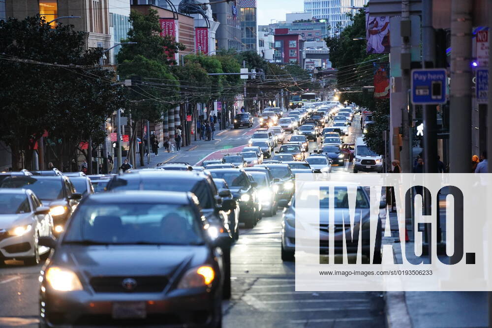Cars are seen driving on the street in San Francisco. San Francisco is the important city in the United States of America, here is the center of economic and technology in California. In San Francisco. most people are busy and the traffic is heavy here. San Francisco United States - ZUMAs197 20221108_zaa_s197_212