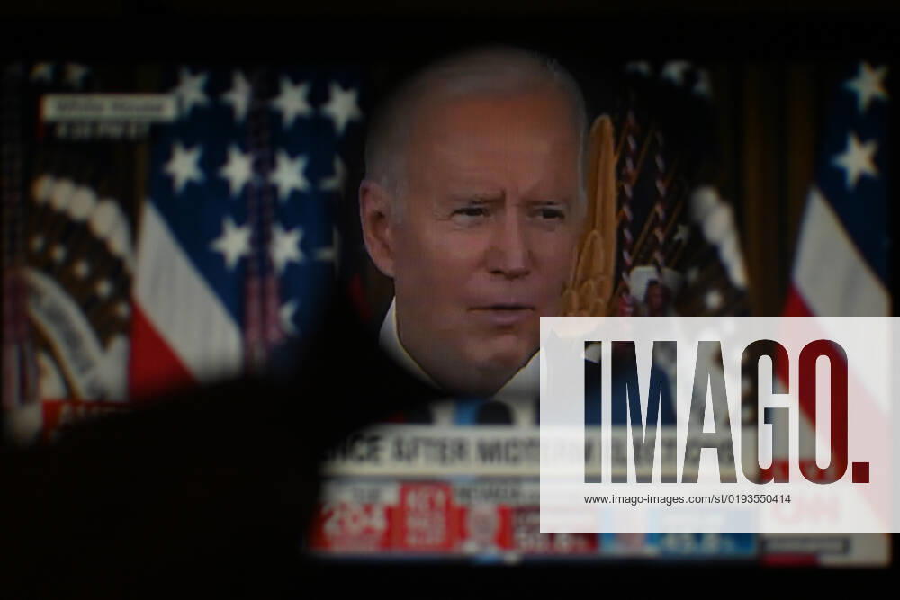 President Joe Biden speaks on midterm elections results. Live broadcast on CNN TV channel. Clermont-Ferrand, November 9, 2022. Clermont Ferrand France - ZUMAf173 20221109_zip_f173_015