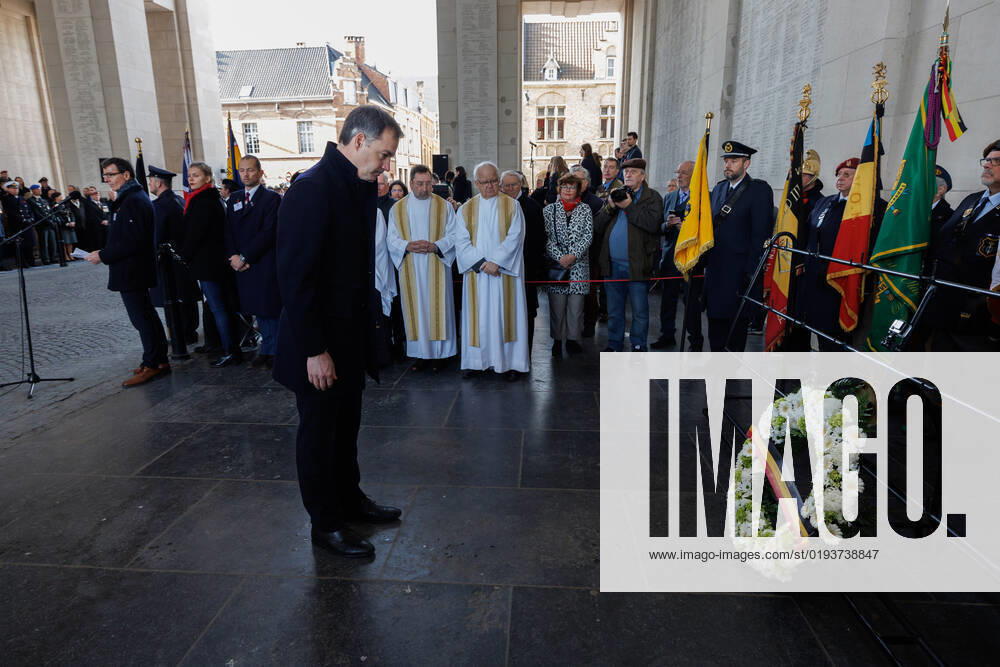 Prime Minister Alexander De Croo pictured during a World War I commemoration in Ypres, Friday 11 November 2022. To commemorate the First World War, a Poppy Parade from St Martin s Cathedral to the Menin Gate was organized, followed by a ceremony at the Belgian Monument and a special Last Post. On 11 November 1918 the Armistice was signed, marking the end of World War I. POOLxKURTxDESPLENTER 49496116