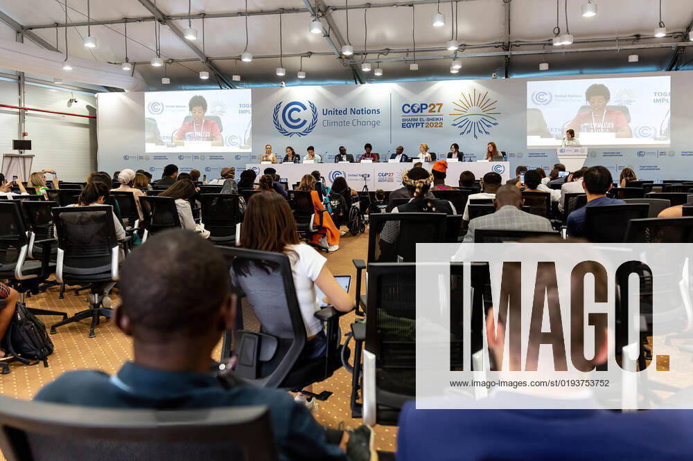 Participants meet on a discussion panel on the fifth day of the COP27 UN Climate Change Conference, held by UNFCCC in Sharm El-Sheikh International Convention Center. COP27 is running from November 6 to November 18 in Sharm El Sheikh and focuses on the implementation of measures already agreed on during the previous COPs. The Conference also focuses on the most vulnerable communities as the climate crisis hardens life conditions of those already most disadvantaged. Sharm El Sheijk Egypt - ZUMAs197 20221111_zaa_s197_219