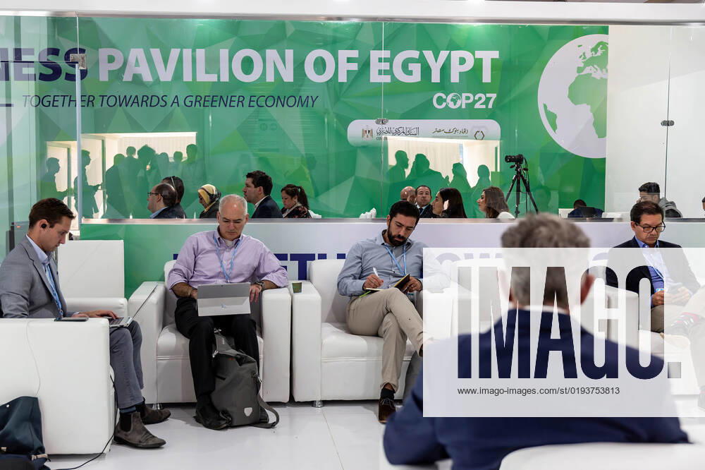 Participants sit in the Egyptian Pavilion on the fifth day of the COP27 UN Climate Change Conference, held by UNFCCC in Sharm El-Sheikh International Convention Center. COP27 is running from November 6 to November 18 in Sharm El Sheikh and focuses on the implementation of measures already agreed on during the previous COPs. The Conference also focuses on the most vulnerable communities as the climate crisis hardens life conditions of those already most disadvantaged. Sharm El Sheijk Egypt - ZUMAs197 20221111_zaa_s197_229