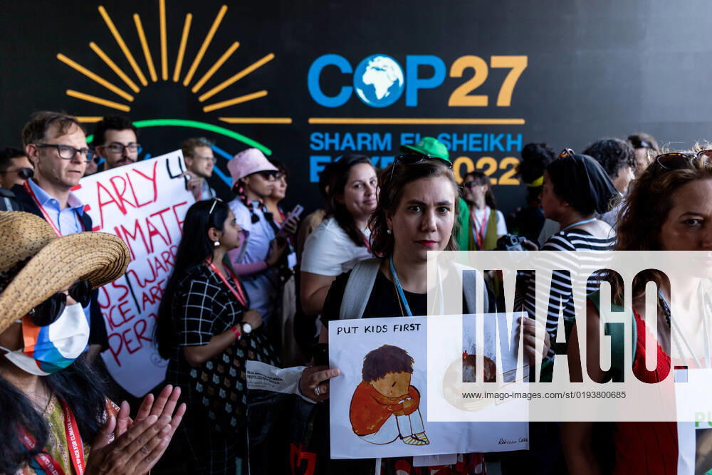 COP27 In Sharm El Sheikh - Day 7 Activists protest demanding climate action and Loss and Damage reparations on the seventh day of the COP27 UN Climate Change Conference, held by UNFCCC in Sharm El-Sheikh International Convention Center, Egypt on November 12, 2022. COP27, running from November 6 to November 18 in Sharm El Sheikh focuses on implementation of measures already agreed during previous COPs. The Conference in Sharm El Sheikh focuses also on the most vulnerable communities as the climate crisis hardens life conditions of those already most disadvantaged. Sharm El Sheikh South Sinai Egypt