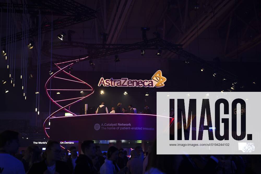Logo of AstraZeneca at the Slush 2022 Startup Event in Helsinki, Finland on November 17, 2022. Helsinki Finland