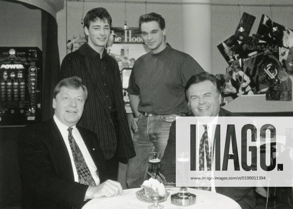 Mayor of Berlin Eberhard Diepgen and RTL Journalist Helmut Thoma with Jan Sosniok and Raphael Schneider in the German TV Series Gute Zeiten, schlechte Zeiten, Germany 1994