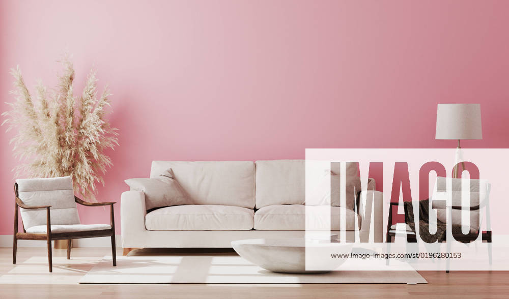 IMAGO Creative, Lifestyle, Barbiecore Pink room interior, living room interior mockup, empty pink wall, 3d rendering Pink room interior, living room interior mockup, empty pink wall, 3d rendering