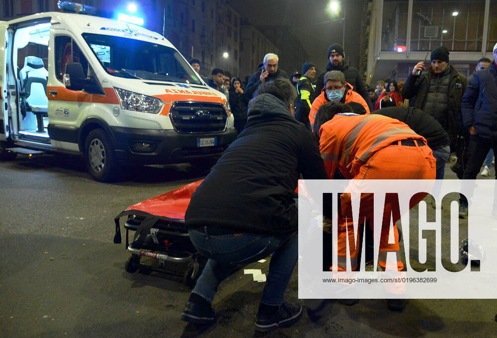 Milan - Stabbing occurred near Corso Buenos Aires during the celebrations of Morocco fans for their victory in the World Cup (in the photo, the doctors who help the stabbed man) Editorial Usage Only