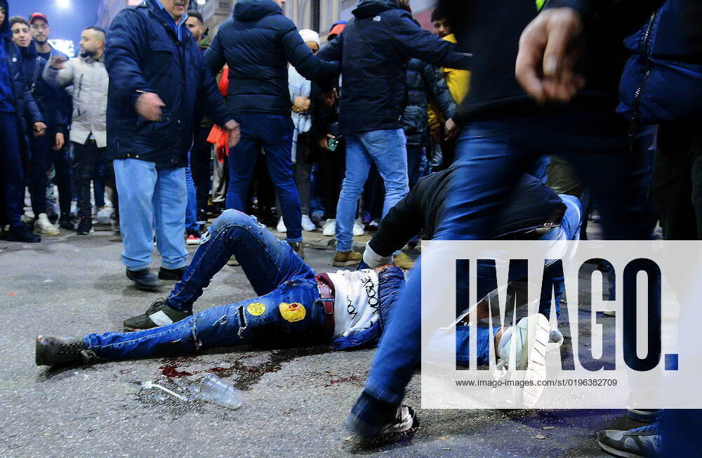 Milan - Stabbing occurred near Corso Buenos Aires during the celebrations of Morocco fans for their victory in the World Cup (in the photo, a man on the ground bleeding after the stabbing) Editorial Usage Only