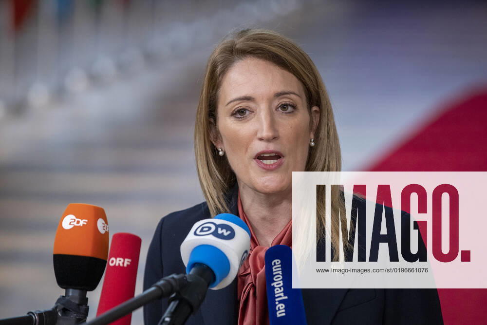 European Parliament chairwoman Roberta Metsola pictured at the arrivals ahead of the European council summit, in Brussels, Thursday 15 December 2022. NICOLASxMAETERLINCK 56284402