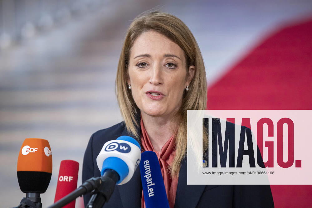 European Parliament chairwoman Roberta Metsola pictured at the arrivals ahead of the European council summit, in Brussels, Thursday 15 December 2022. NICOLASxMAETERLINCK 56284453