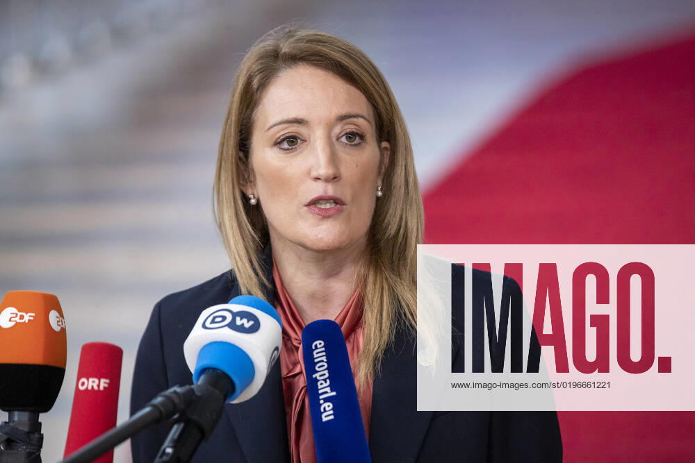 European Parliament chairwoman Roberta Metsola pictured at the arrivals ahead of the European council summit, in Brussels, Thursday 15 December 2022. NICOLASxMAETERLINCK 56284528