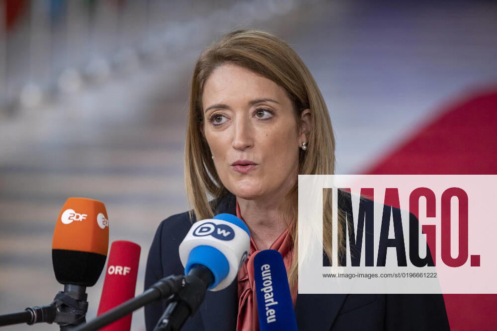 European Parliament chairwoman Roberta Metsola pictured at the arrivals ahead of the European council summit, in Brussels, Thursday 15 December 2022. NICOLASxMAETERLINCK 56284547