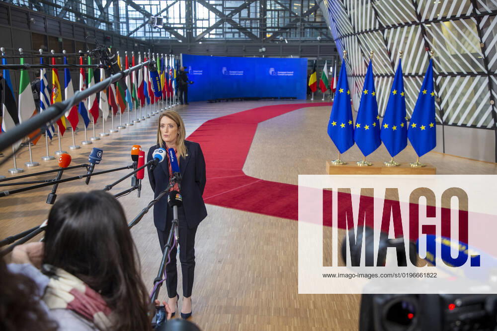 European Parliament chairwoman Roberta Metsola pictured at the arrivals ahead of the European council summit, in Brussels, Thursday 15 December 2022. NICOLASxMAETERLINCK 56285359