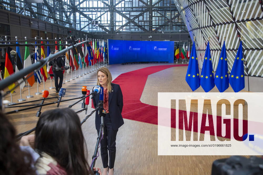 European Parliament chairwoman Roberta Metsola pictured at the arrivals ahead of the European council summit, in Brussels, Thursday 15 December 2022. NICOLASxMAETERLINCK 56285405