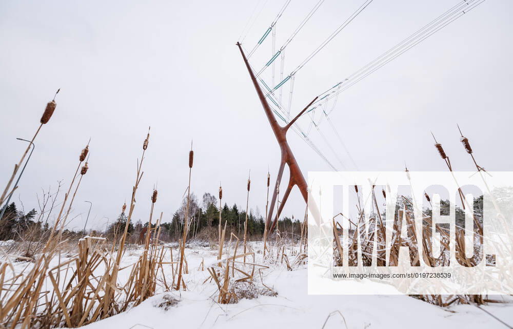 Estland, Erster estnische Designer-Hochspannungsmast Soorebane bei Risti 22.12.2022, Rouma The first Estonian designer highvoltage pylon Soorebane (Bog Fox), Estonias first designer highvoltage pylon, was ordered by Elering and completed in July 2020 near Risti small town in Lääne County. Soorebane, built near the region of the intersection of Ääsmäe-Haapsalu and Risti-Virtsu highways, is 45 metres high and weighs 38.5 tons. The designer pylon has been made of COR-TEN steel, which gives the pylon its characteristic rusty hue. The diameter of the trunk of the pylon is 1.66 metres at the thickest part and the maximum thickness of the wall is 22 millimetres. The authors are Part OÜ architects Sille Pihlak and Siim Tuksam Photo Mihkel Maripuu, Postimees Rouma Läänemaa Estonia 1MM26DEC22O04