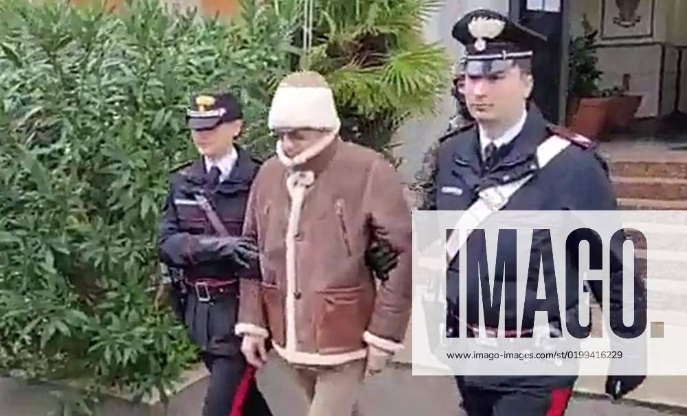 A handout photo made available by Italy s shows a video frame of the Mafia boss Matteo Messina Denaro (C), Italy s most wanted man, being arrested in Palermo, Sicily, by the police s ROS unit after 30 years on the run in Palermo, Sicily island, Italy, 16 January 2023..ANSA US +++ NO SALES, +++ NPK Palermo - ZUMAa110 20230116_zaf_a110_012