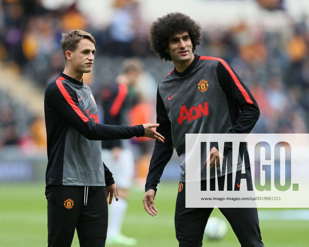 Adnan Januzaj of Manchester United ManU warms up with Mauroane Fellaini of Manchester United - Barclays Premier League - Hull City vs Manchester Utd - KC Stadium - Hull - England - 24th May 2015 - Picture Simon Bellis Sportimage .
