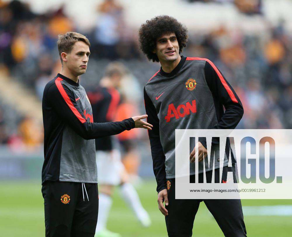 Adnan Januzaj of Manchester United ManU warms up with Mauroane Fellaini of Manchester United - Barclays Premier League - Hull City vs Manchester Utd - KC Stadium - Hull - England - 24th May 2015 - Picture Simon Bellis Sportimage .