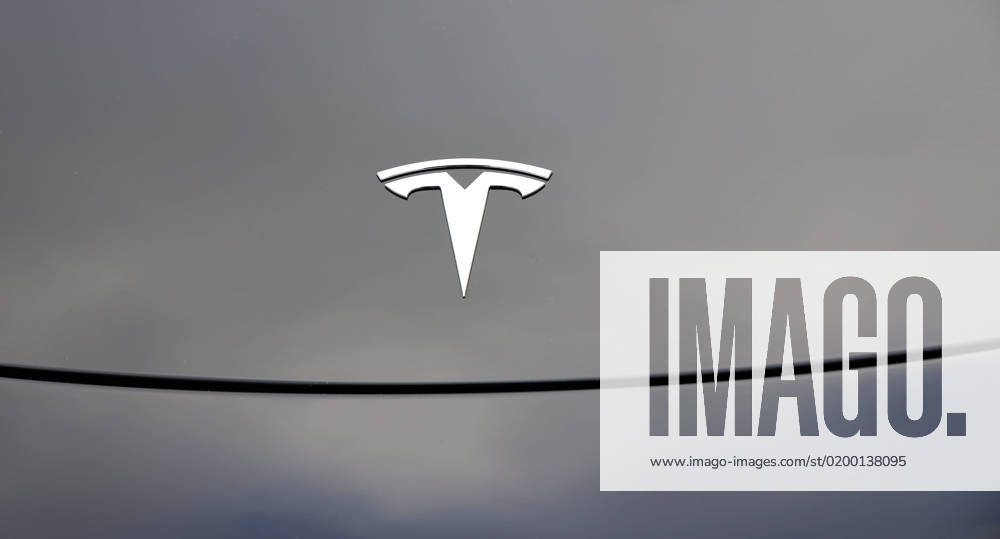 Deutschland, NRW, Elektroautos, E-Autos, E-Mobilität, TESLA Logo auf einem Auto, dunkler Lack NRW Deutschland