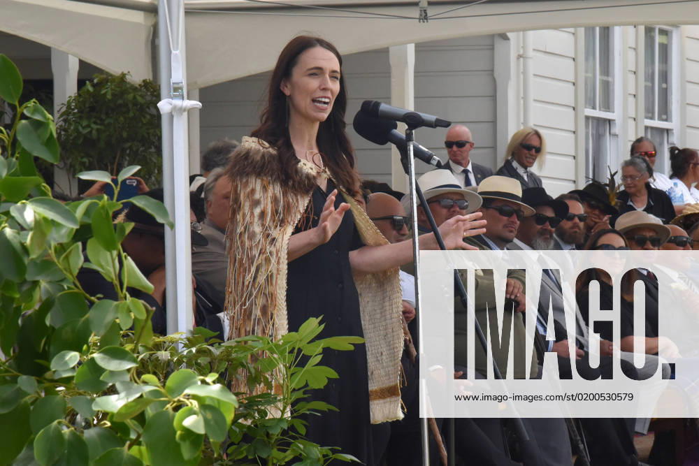 JACINDA ARDERN RATANA PA, Jacinda Ardern speaks during her last public appearance as New Zealand Prime Minister in Ratana Pa, New Zealand, Tuesday, January 24, 2023. ( NO ARCHIVING, , NO USE IN BOOKS WITHOUT CONSENT WELLINGTON NEW ZEALAND