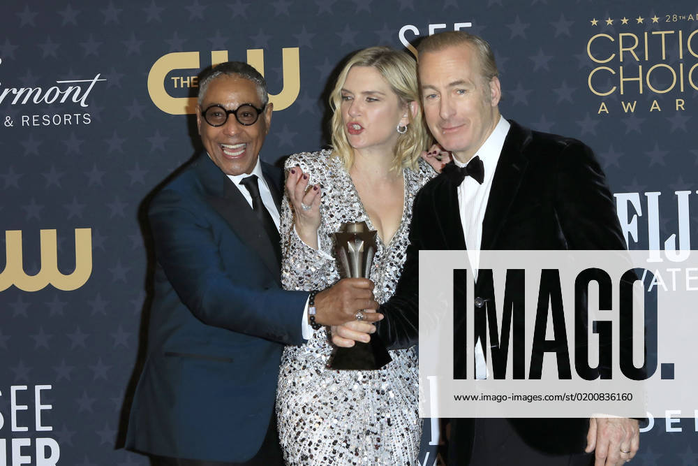 LOS ANGELES - JAN 15: Giancarlo Esposito, Rhea Seehorn, Bob Odenkirk at 2023 Critics Choice Press Room at the Fairmont Century Plaza on January 15, 2023 in Century City, CA Century City USA - ZUMAnc22 20230115_zaa_nc22_186