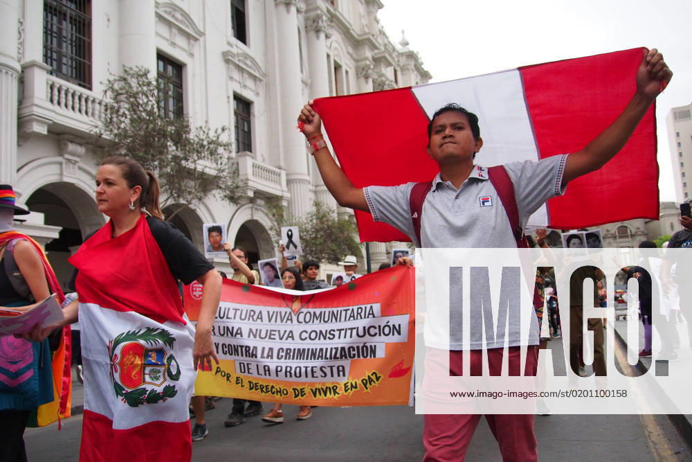 Artists join the protests and take to the streets together with thousands of demonstrators to demand the resignation of President Dina Boluarte. Since Boluarte assumed the presidency on December 7, the protests have not stopped throughout the country. Lima Peru - ZUMAg240 20230128_zip_g240_010
