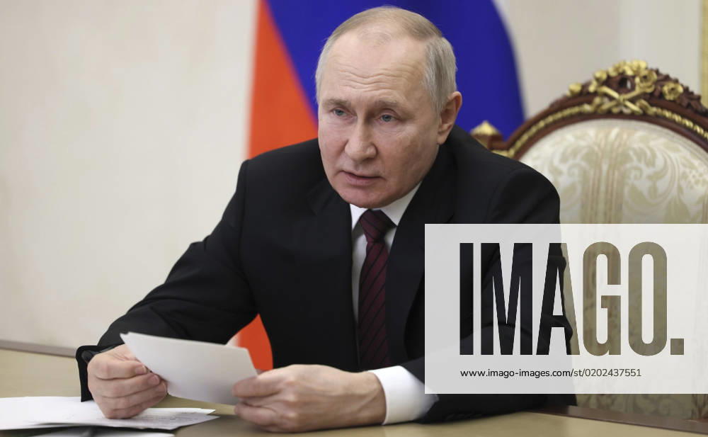 Russian President Vladimir Putin chairs a remote meeting of the Council for Science and Education via video conference from the Kremlin, February 8, 2023 in Moscow, Russia. Moscow Russia - ZUMAp138 20230208_zaa_p138_031