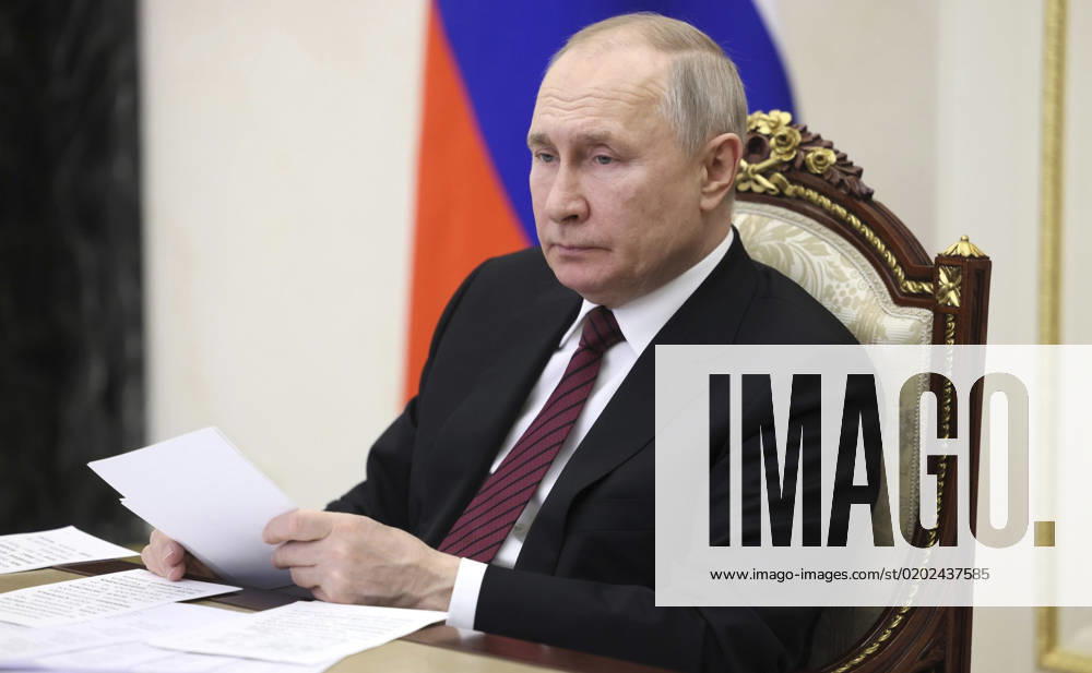 Russian President Vladimir Putin chairs a remote meeting of the Council for Science and Education via video conference from the Kremlin, February 8, 2023 in Moscow, Russia. Moscow Russia - ZUMAp138 20230208_zaa_p138_032