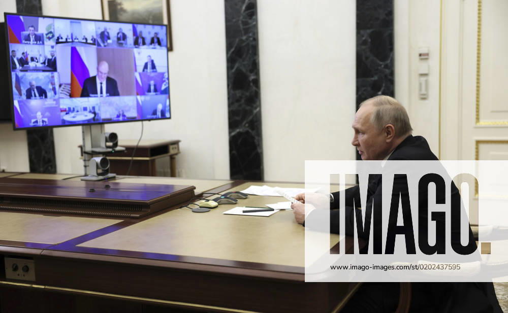 Russian President Vladimir Putin chairs a remote meeting of the Council for Science and Education via video conference from the Kremlin, February 8, 2023 in Moscow, Russia. Moscow Russia - ZUMAp138 20230208_zaa_p138_033