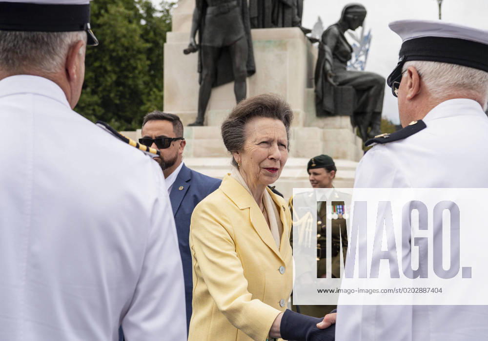 Princess Anne, sister of King Charles III, chats with uniformed service members after the rededication of the city s newly restored Citizens War Memorial. Christchurch New Zealand - ZUMAh13_ 20230217_zaf_h13_006