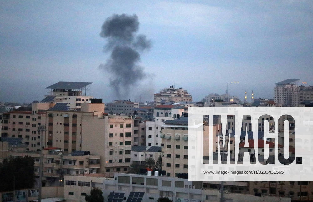 Israeli Airstrike In Gaza Smoke rises during an Israeli air strike, in Gaza City February 23, 2023. Gaza Palestine