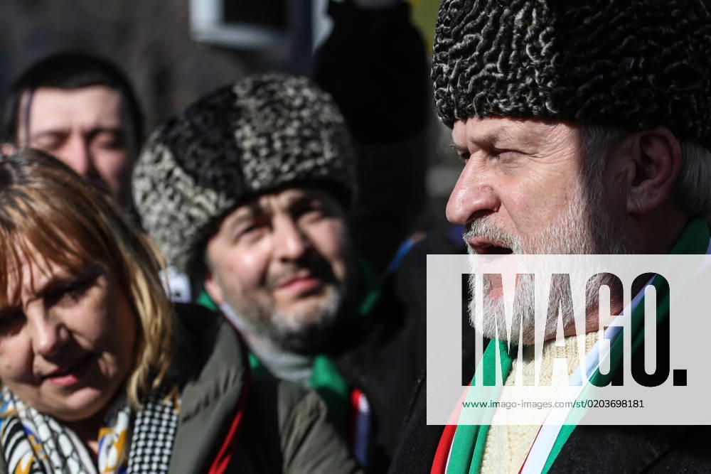 Prime Minister of the government-in-exile of the Chechen Republic of Ichkeria Akhmed Zakaiev takes part in a demonstration in occasion of the one-year anniversary of Russia s invasion of Ukraine in Brussels, Belgium, February 25, 2023. Brussels Belgium - ZUMAm177 20230225_zip_m177_003