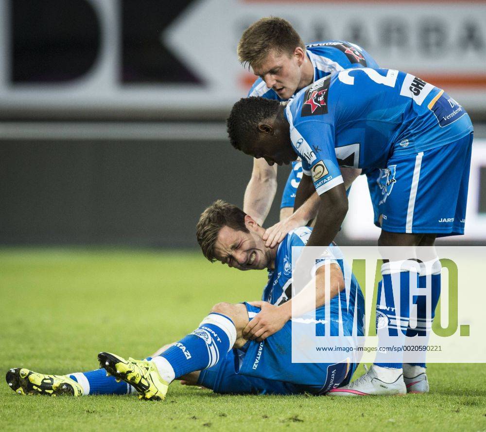 - GENT, BELGIUM: Gent s Brecht Dejaegere lies injured on the ground during the Jupiler Pro League match between KAA Gent and KRC Genk, in Gent, Friday 31 July 2015, on day 2 of the Belgian soccer championship. JASPERxJACOBS x04673849x