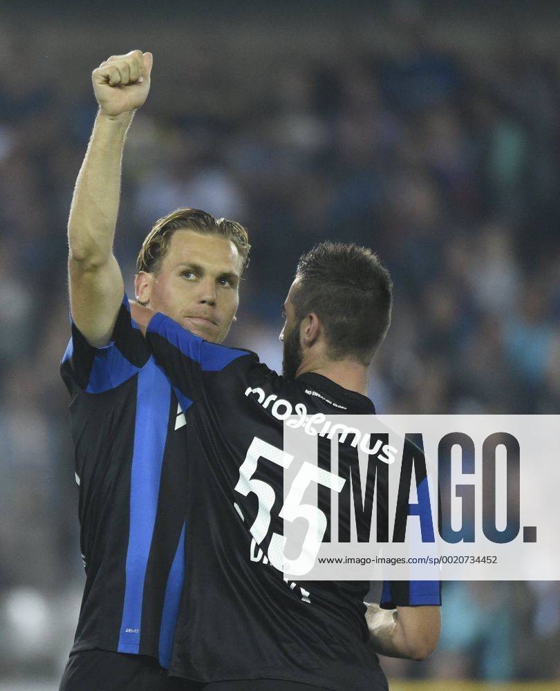 Vormer Rudy Ruud midfielder of Club Brugge celebrates with teammates after scoring pictured FOOTBALL : Bruges vs Courtrai- Jupiler League - 14 08 2015 PhotoNews Panoramic