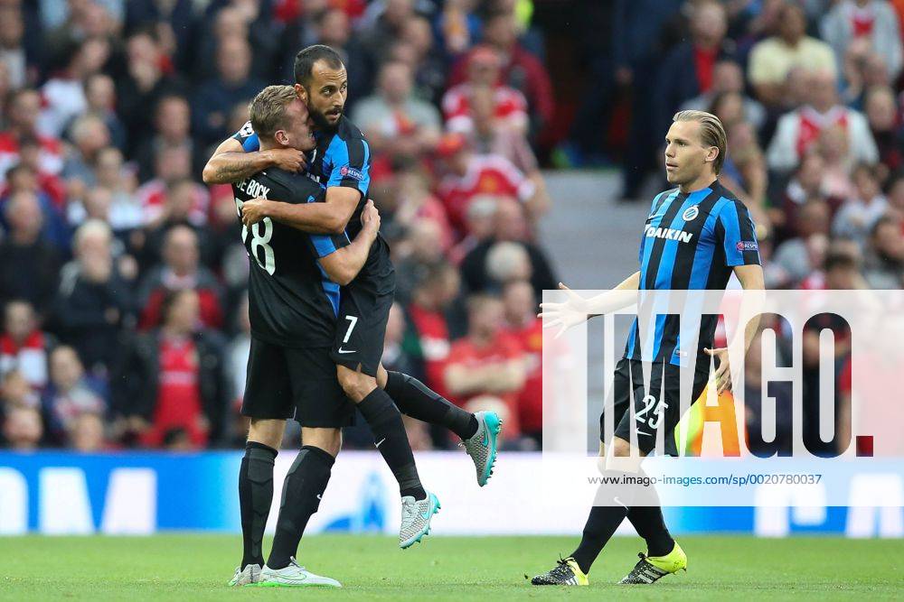 - MANCHESTER, UNITED KINGDOM: Club s Laurens De Bock and Club s Victor Vazquez Solsona celebrate after a goal during a soccer game between British club Manchester United ManU FC and Belgian team Club Brugge KV in Manchester, United Kingdom, Tuesday 18 August 2015, the first leg of the play-offs for the UEFA Champions League competition. BRUNOxFAHY x04682686x