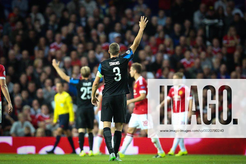 - MANCHESTER, UNITED KINGDOM: Club s Timmy Simons gestures during a soccer game between British club Manchester United ManU FC and Belgian team Club Brugge KV in Manchester, United Kingdom, Tuesday 18 August 2015, the first leg of the play-offs for the UEFA Champions League competition. BRUNOxFAHY x04682720x