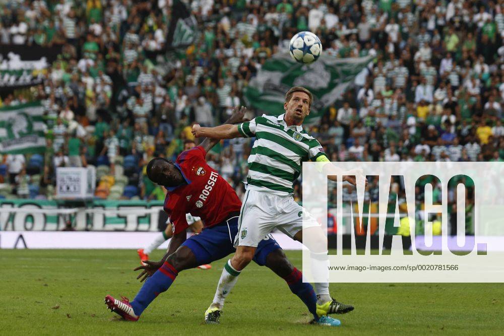 Aug. 18, 2015 - Lisbon, Portugal - Sporting s midfielder Adrien Silva (R) heads the ball with CSKA Moskva s forward Seydou Doumbia (L) during a soccer match between Portugal s Sporting CP and Russia s CSKA Moskva, for the first leg of the UEFA Champions League Play-offs, in Sporting s Alvalade Stadium in Lisbon, Portugal, on August 18, 2015. Portugal: UEFA Champions League Playoff Sporting Vs CSKA Moskva - ZUMAn272