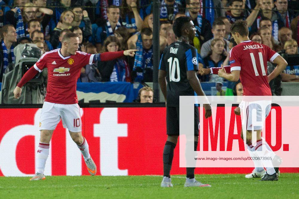 - BRUGGE, BELGIUM: Manchester s Wayne Rooney (L) celebrates with his teammates after scoring during a soccer game between Belgian first league team Club Brugge KV and British club Manchester United ManU FC in Brugge, Wednesday 26 August 2015, the return game of the play-offs of the UEFA Champions League competition. Manchester United won the first leg 3-1. KURTxDESPLENTER x04687523x